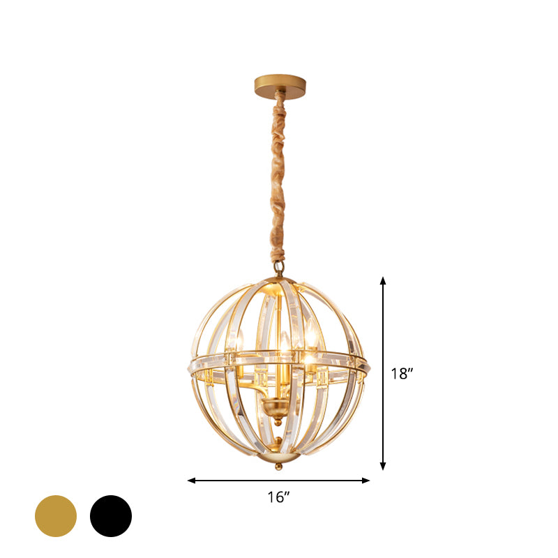 Eenvoud Global Pendulum Light Crystal ingelegde single bulb restaurant Pendant Kroonluchter in zwart/goud