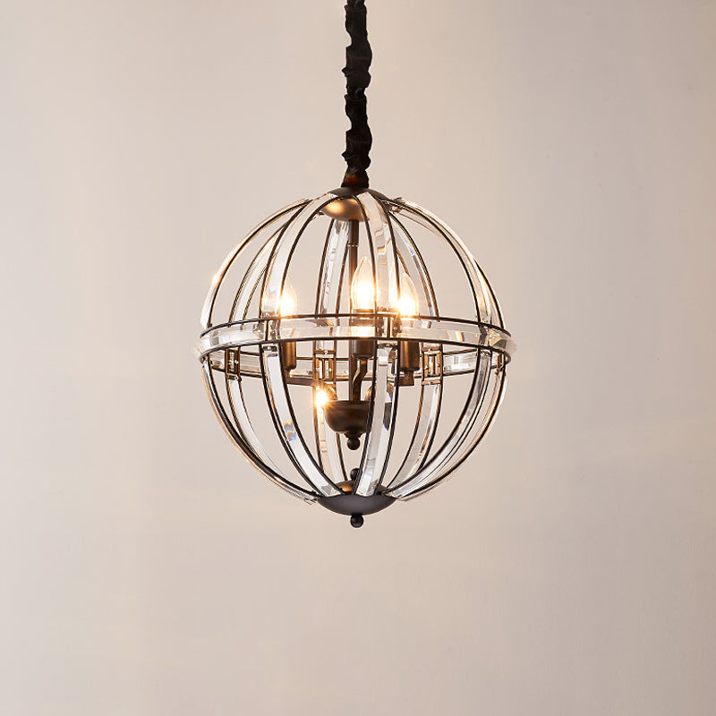 Eenvoud Global Pendulum Light Crystal ingelegde single bulb restaurant Pendant Kroonluchter in zwart/goud