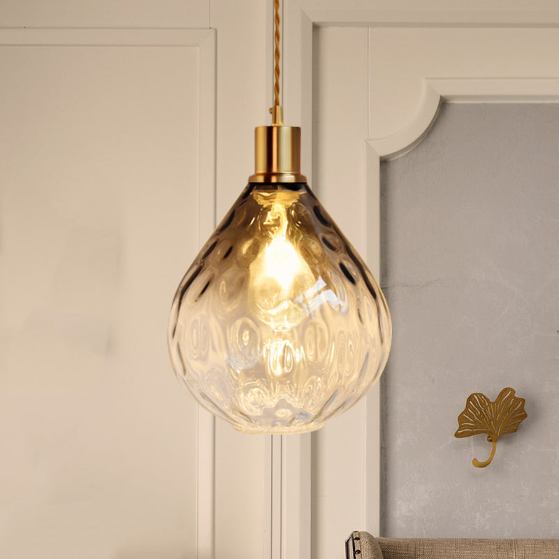 Teardrop Pendant Lighting Modernist Lattice Glass 1 Bulb Amber/Smoky Hanging Light Fixture