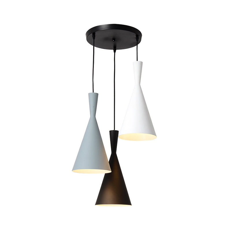 Flared Metallic Pendant Light Contemporary 3-Head Black Hanging Lamp Kit with Round/Rectangle Canopy