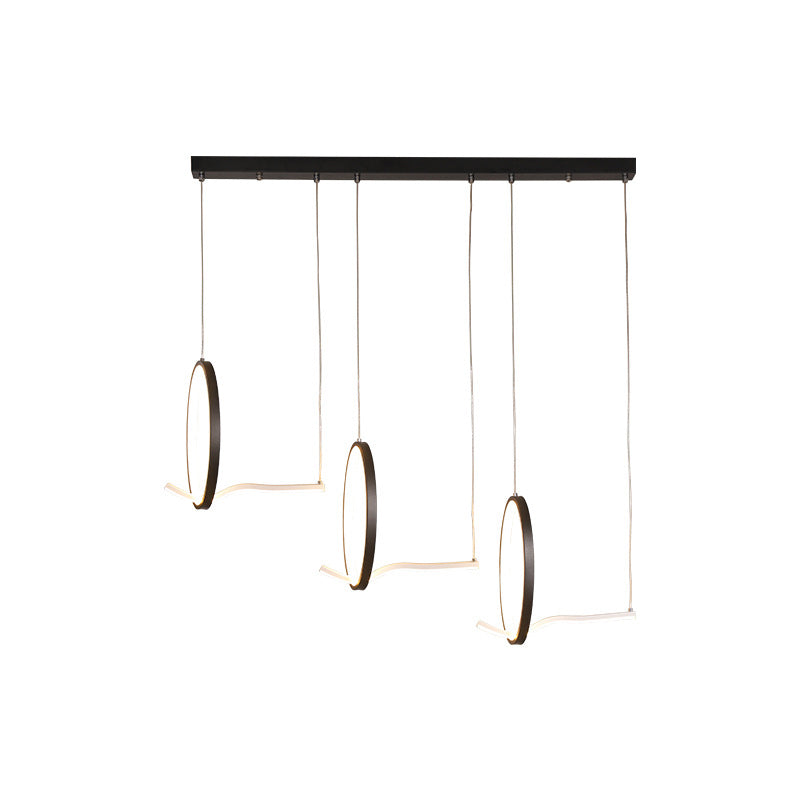 Metallic 3 Ringed Chandelier Lamp Modernist LED Hanging Light Kit in Black/Gold, Warm/White Light