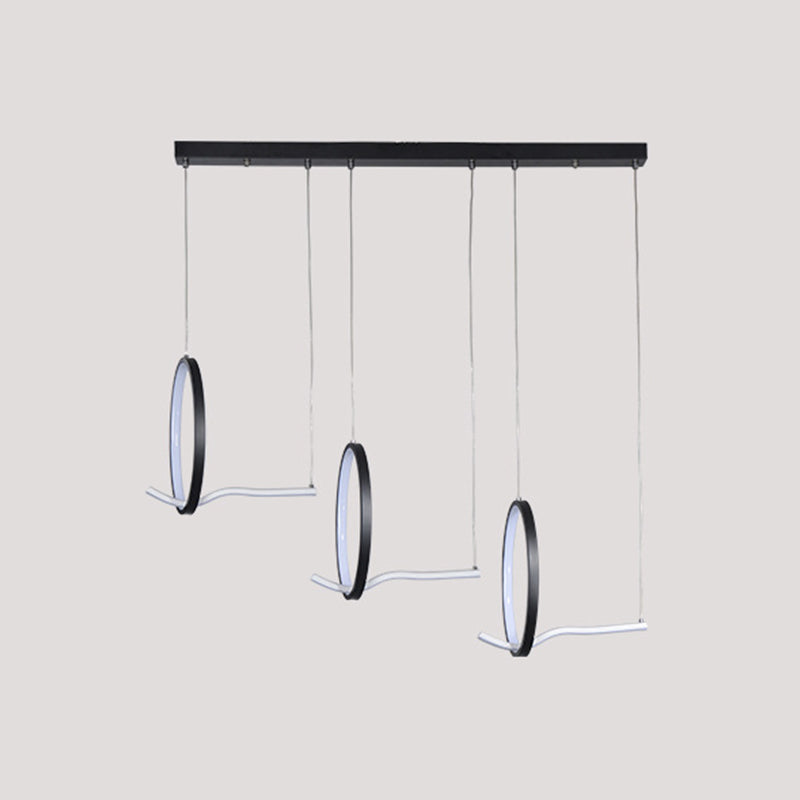 Metallic 3 Ringed Chandelier Lamp Modernist LED Hanging Light Kit in Black/Gold, Warm/White Light