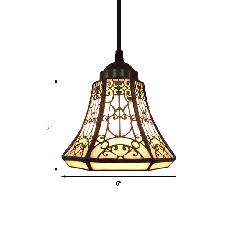 Tiffany Bell Down Mini Pendant 1 Light Beige Stained Glass Ceiling Suspension Lamp for Stair