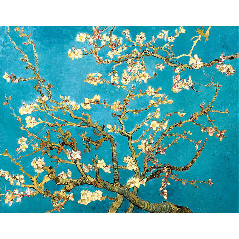 Large Blossoming Plum Tree Mural Moisture Resistant Stylish Bedroom Wall Covering in Blue