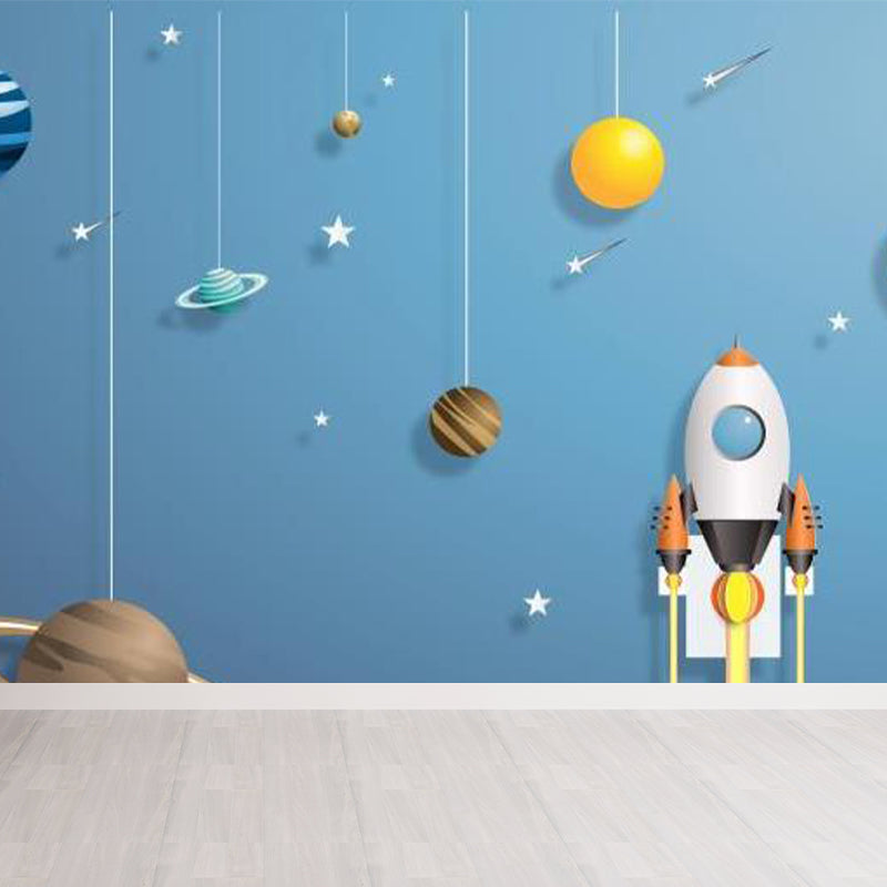 Kids Suspended Planets Wallpaper Mural Blue Outer Space Wall Art for Boys Bedroom