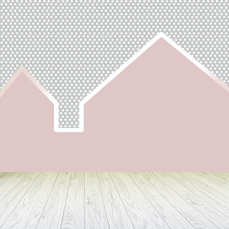 Customized Illustration Cartoon Mural Wallpaper with House and Dots Pattern in Pink