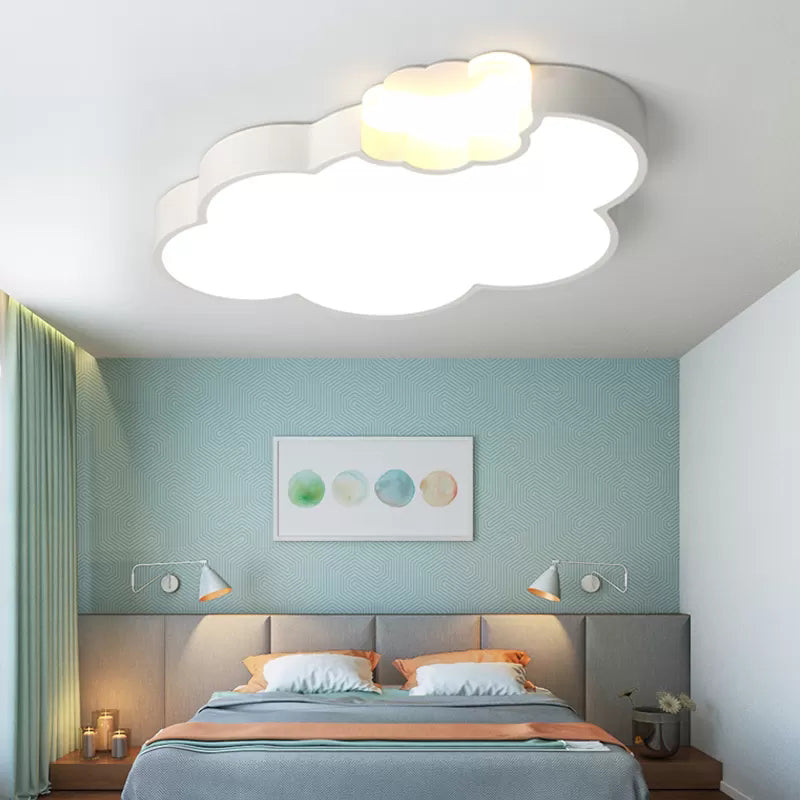 Cloud Kindergarten Flush Ceiling Light Acrylic Modern Ceiling Lamp in White Finish