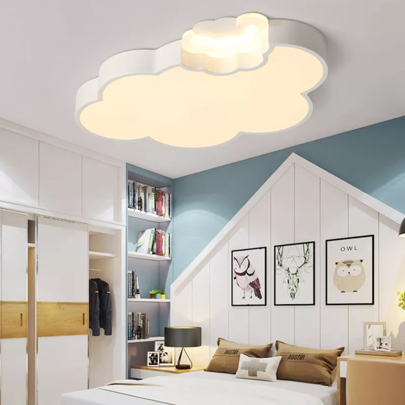 Cloud Kindergarten Flush Ceiling Light Acrylic Modern Ceiling Lamp in White Finish