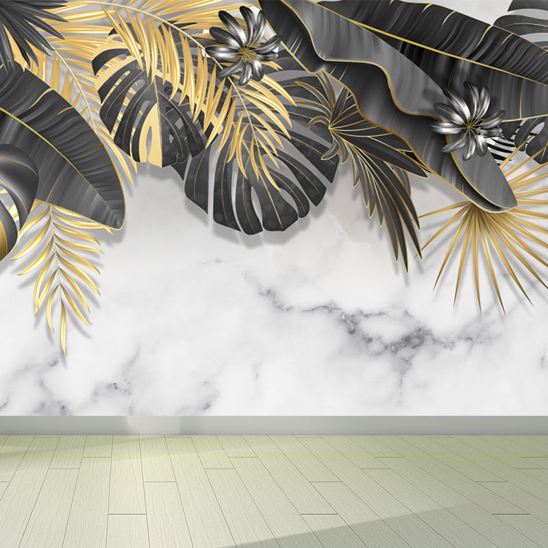 Black Tropical Mural Wallpaper Huge Botanical Leaves Wall Decor for Girls Bedroom