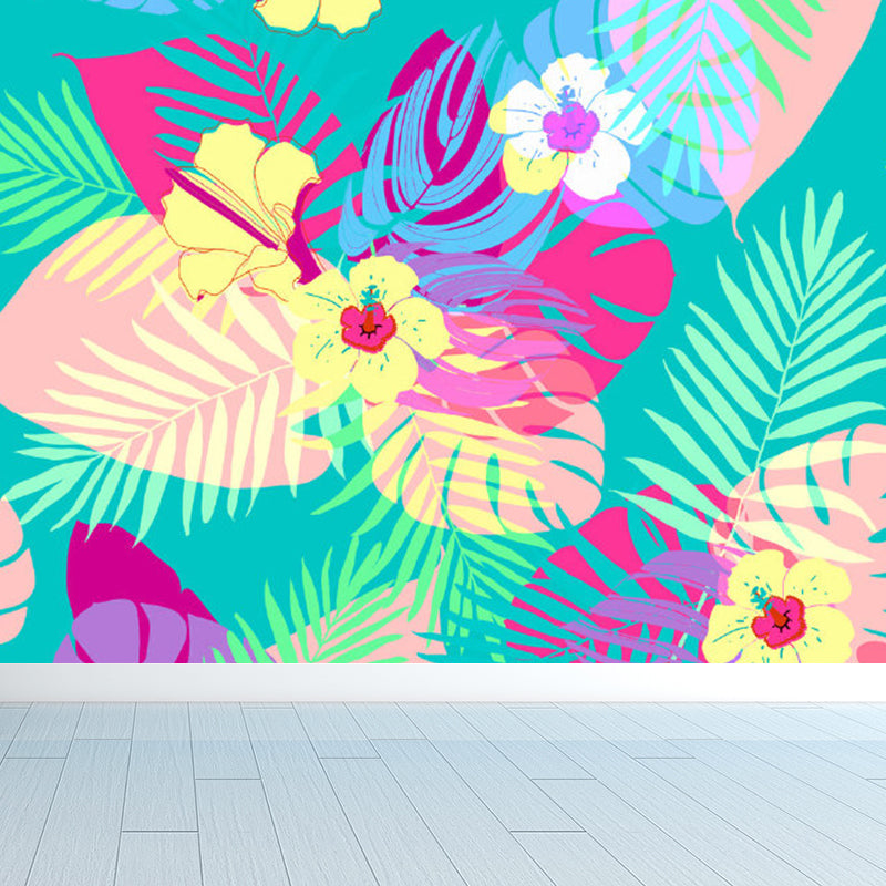 Yellow Flower Print Mural Wallpaper Florentine Tropical Stain-Proofing Wall Covering