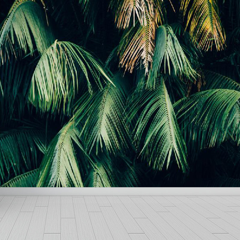 Huge Leaves Pattern Mural for Bathroom Botanical Wall Art in Green, Moisture Resistant