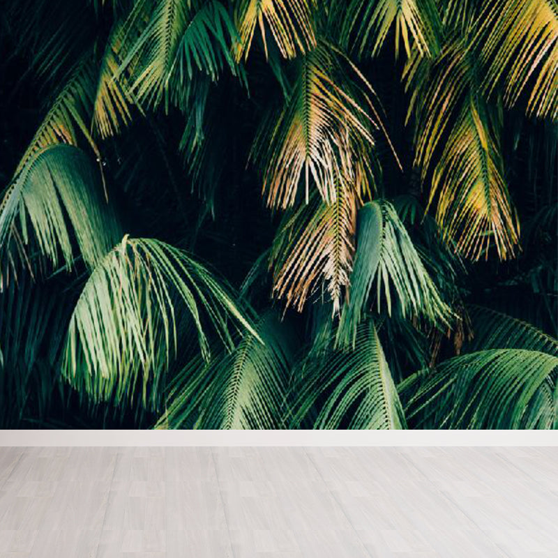 Huge Leaves Pattern Mural for Bathroom Botanical Wall Art in Green, Moisture Resistant