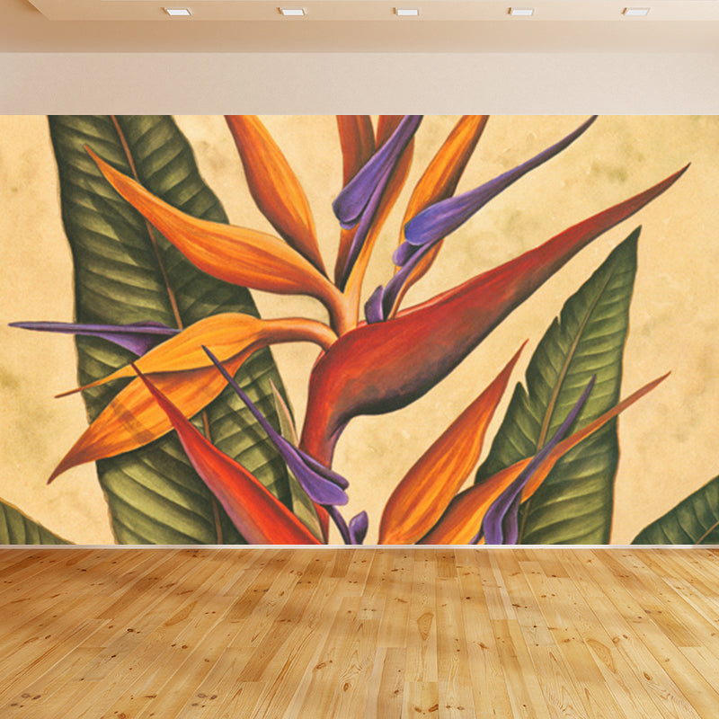 Giant Tropical Mural Decal in Yellow Flower Print Wall Art, Custom Size Available