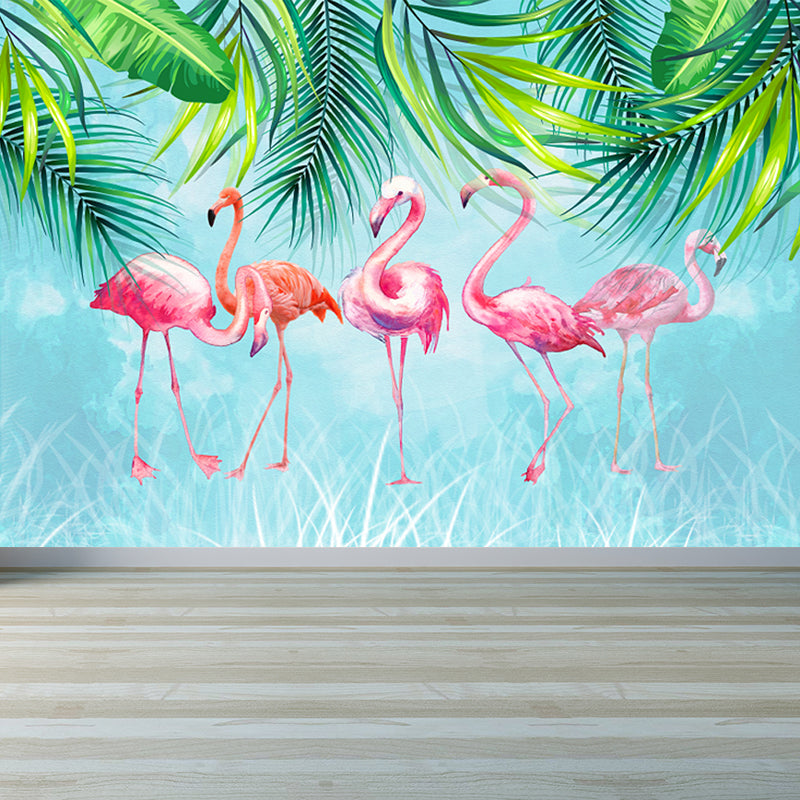 Pastel Color Flamingos Wall Mural Moisture-Proofing Tropical Bathroom Wall Covering