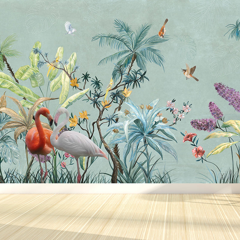 Pastel Color Flamingos Wall Mural Moisture-Proofing Tropical Bathroom Wall Covering