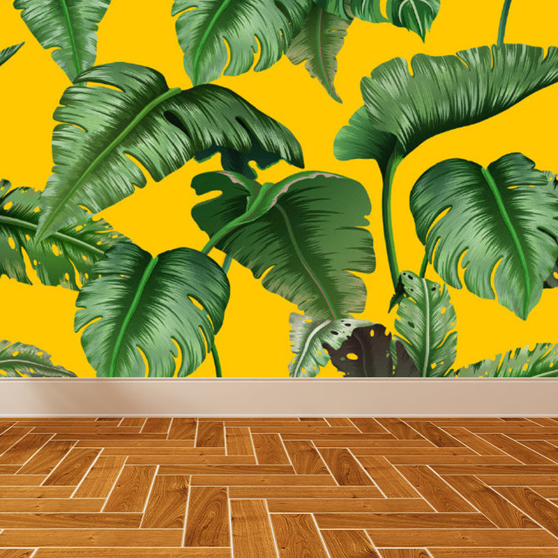 Soft Color Tropical Mural Wallpaper Big Botanical Leaves Wall Covering for Playroom