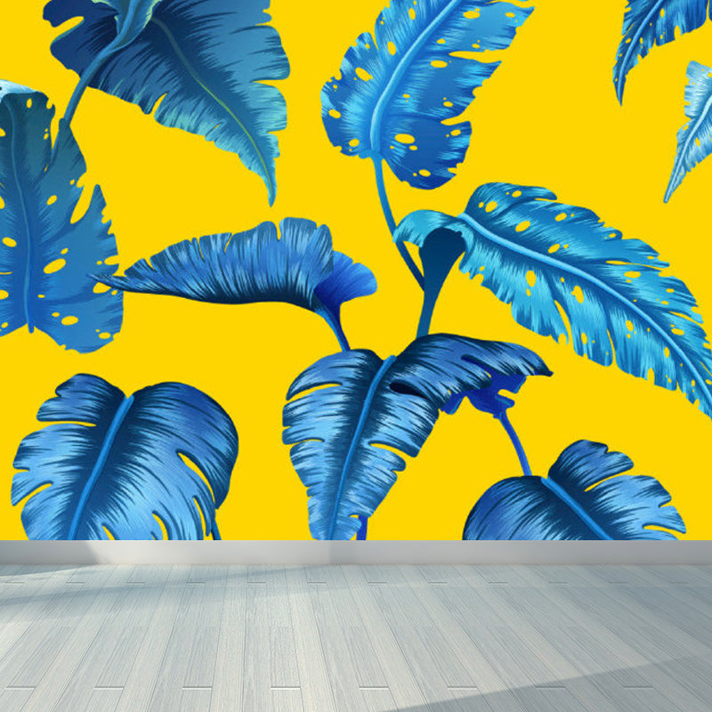 Soft Color Tropical Mural Wallpaper Big Botanical Leaves Wall Covering for Playroom