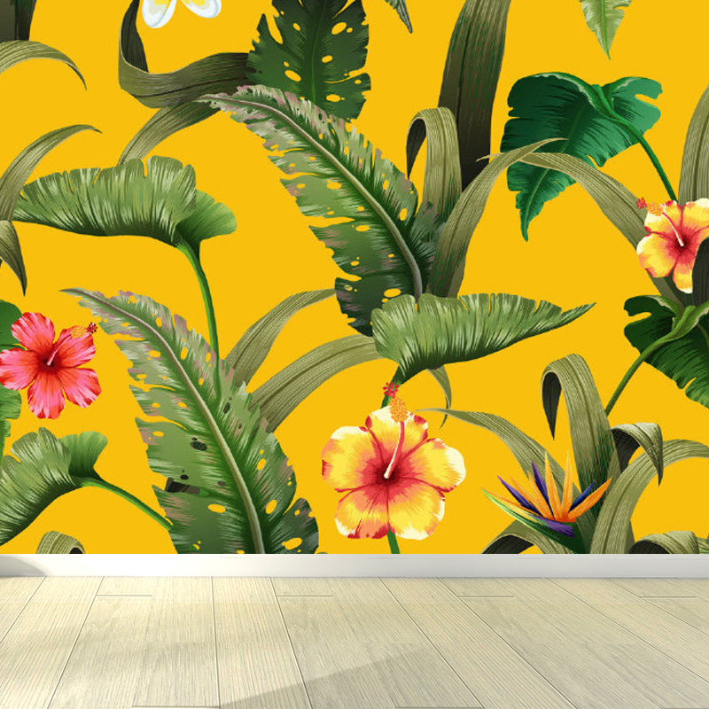 Soft Color Tropical Mural Wallpaper Big Botanical Leaves Wall Covering for Playroom