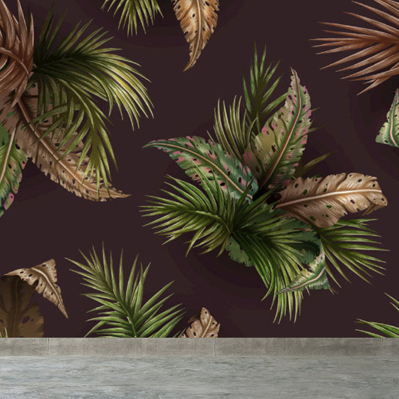 Soft Color Tropical Mural Wallpaper Big Botanical Leaves Wall Covering for Playroom