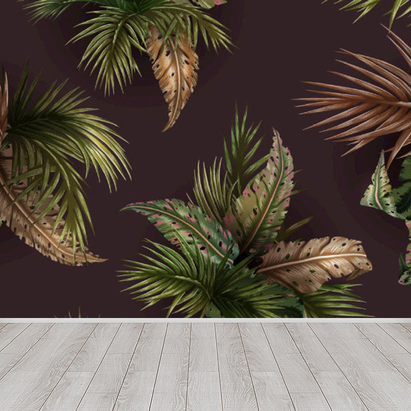 Soft Color Tropical Mural Wallpaper Big Botanical Leaves Wall Covering for Playroom