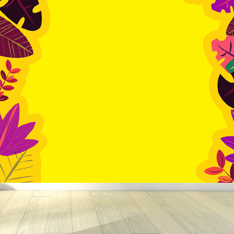 Pastel Color Tropical Wall Mural Great Leaves Pattern Wall Covering for Guest Room