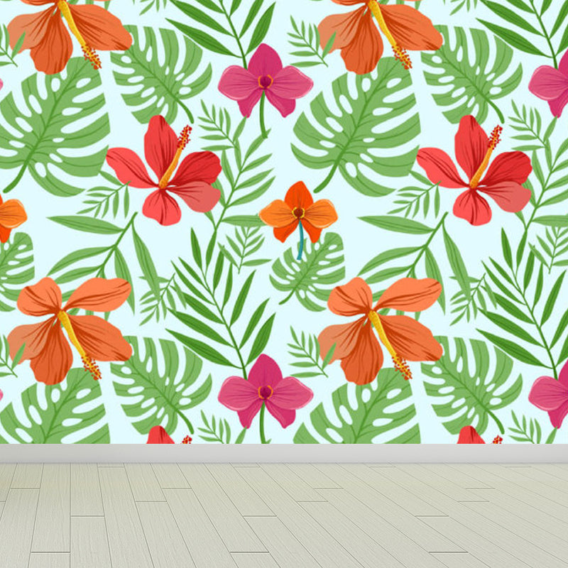 Leaves Pattern Mural Decal Tropical Decorative Kitchen Wall Covering, Made to Measure