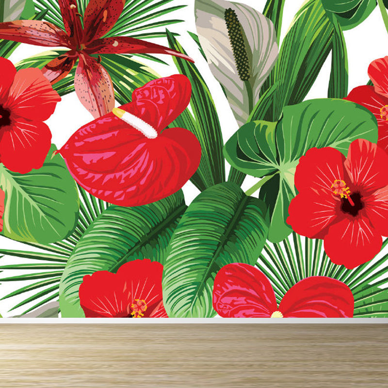 Tropical Flower Print Wall Mural Non-Woven Waterproof Soft Color Wall Art for Bathroom