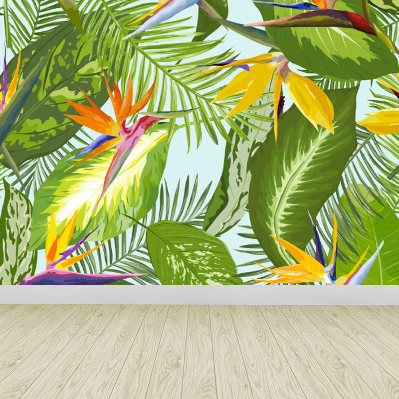 Tropical Flower Print Wall Mural Non-Woven Waterproof Soft Color Wall Art for Bathroom