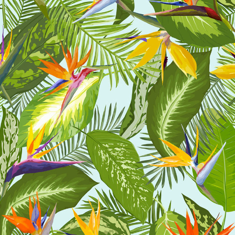 Tropical Flower Print Wall Mural Non-Woven Waterproof Soft Color Wall Art for Bathroom