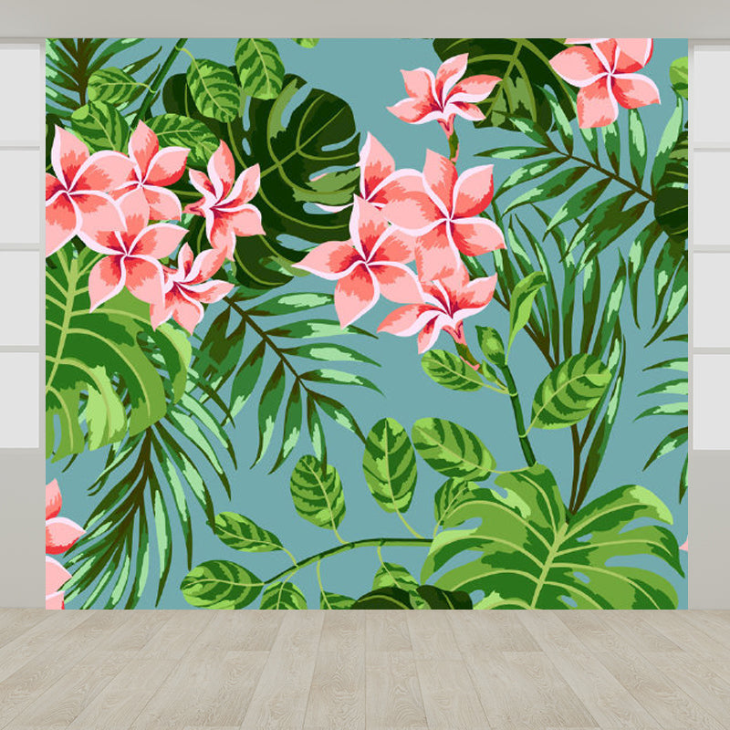 Tropical Flower Print Wall Mural Non-Woven Waterproof Soft Color Wall Art for Bathroom