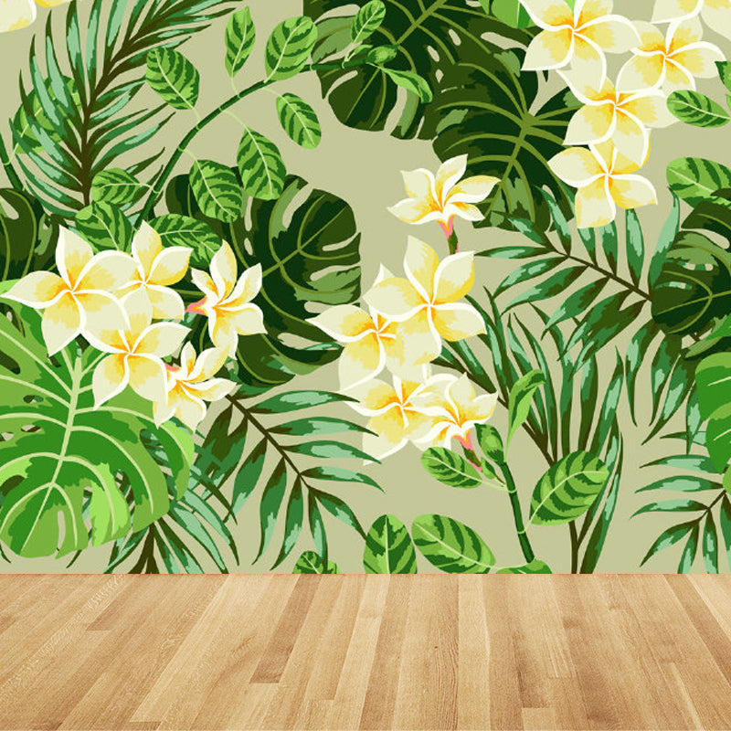 Tropical Flower Print Wall Mural Non-Woven Waterproof Soft Color Wall Art for Bathroom