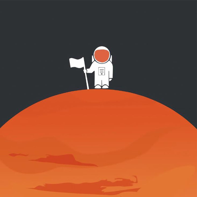 Astronaut Planet Landing Wall Mural Black and Orange Kids Style Wall Art for Bedroom