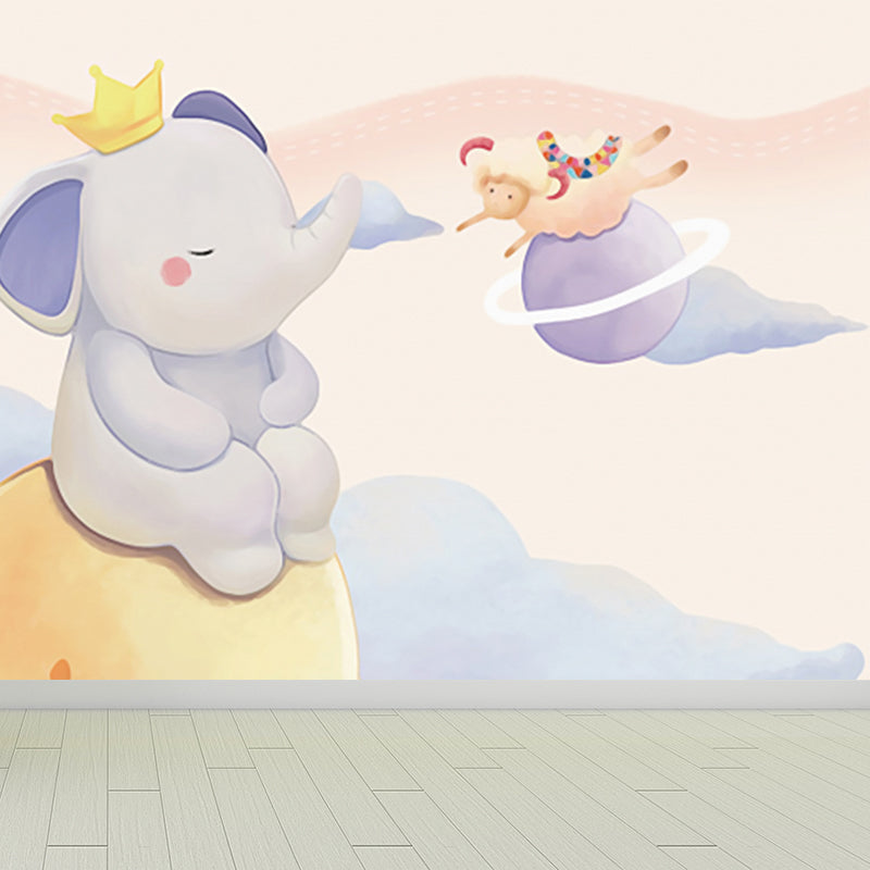 Animals in Sky Print Mural Childrens Art Water-Proof Nursery Wall Covering, Custom Size