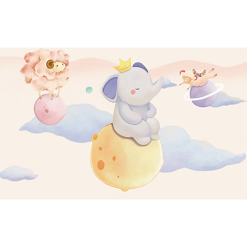 Animals in Sky Print Mural Childrens Art Water-Proof Nursery Wall Covering, Custom Size