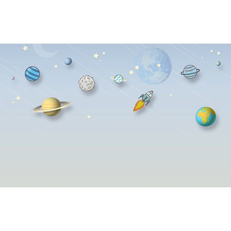 Light Blue Planets Mural Wallpaper Moisture Resistant Wall Art for House Interior