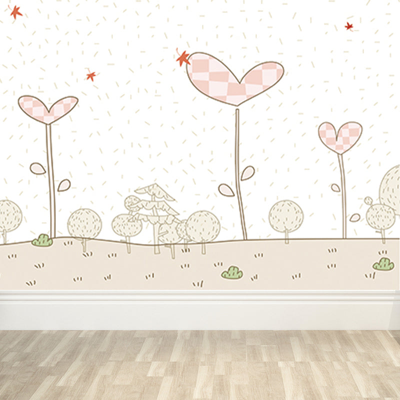 Beige Spring Landscape Mural Decal Botanics Cartoon Water Resistant Wall Art for Home