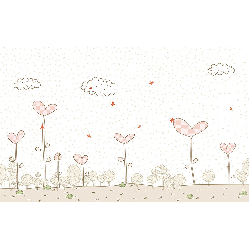 Beige Spring Landscape Mural Decal Botanics Cartoon Water Resistant Wall Art for Home