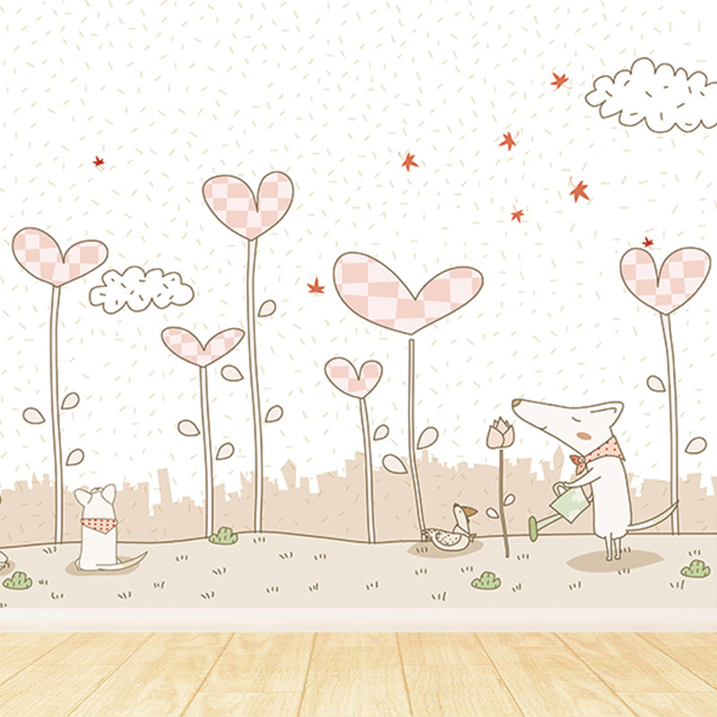 Beige Spring Landscape Mural Decal Botanics Cartoon Water Resistant Wall Art for Home