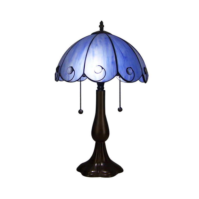 Blue Glass Scalloped Table Lighting Art Deco Tiffany 1 Light Table Lamp for Coffee Shop