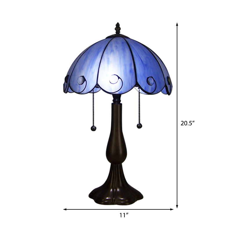 Blue Glass Scalloped Table Lighting Art Deco Tiffany 1 Light Table Lamp for Coffee Shop