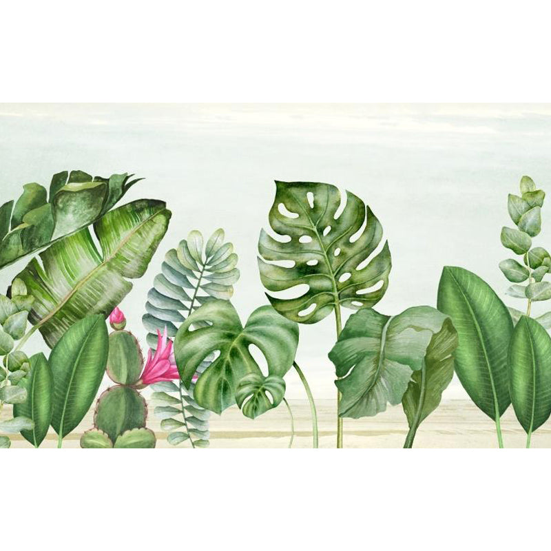 Tropical Botanical Wall Mural Non-Woven Stain-Proof Pastel Color Wall Art for Bedroom