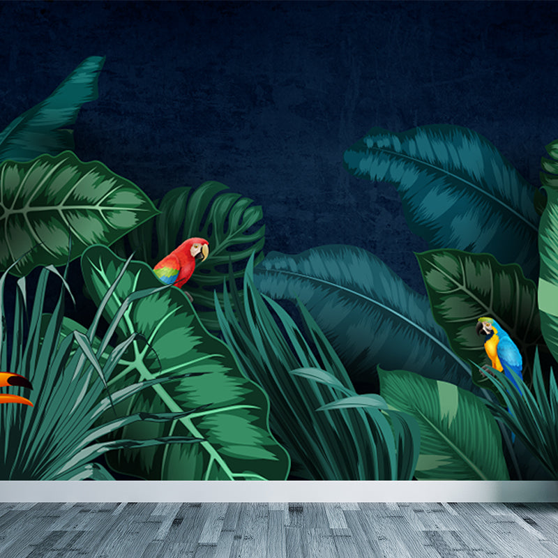 Tropical Botanical Wall Mural Non-Woven Stain-Proof Pastel Color Wall Art for Bedroom