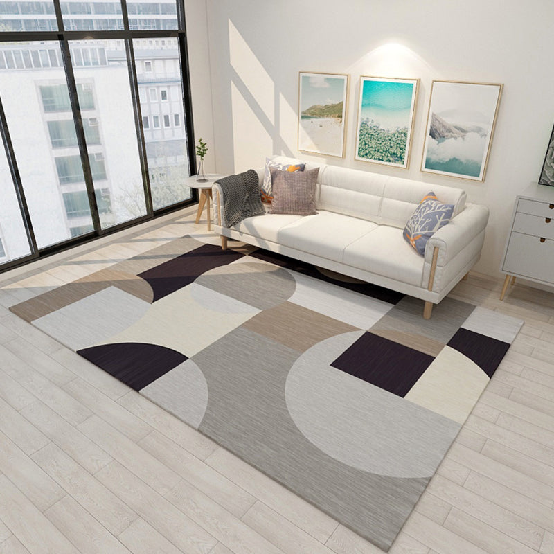 Grey and Blue Bedroom Rug Modern Colorblock Geometry Pattern Area Rug Polyester Pet Friendly Carpet