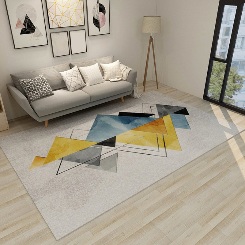 Grey and Blue Bedroom Rug Modern Colorblock Geometry Pattern Area Rug Polyester Pet Friendly Carpet