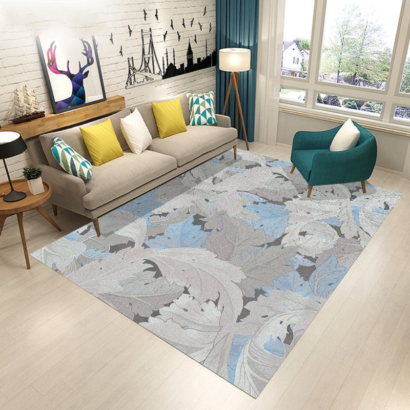 Contemporary Modern Rug in Green and Yellow Botanical Floral Leaf Pattern Rug Polyester Washable Carpet for Home Decor