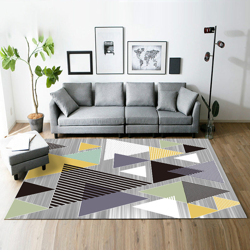 Modern Living Room Rug in Black and Yellow Color Block Stripe Print Rug Polyester Anti-Slip Area Rug