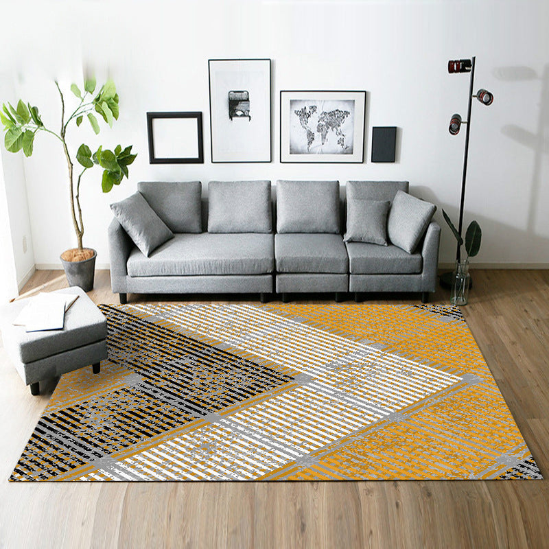 Modern Living Room Rug in Black and Yellow Color Block Stripe Print Rug Polyester Anti-Slip Area Rug