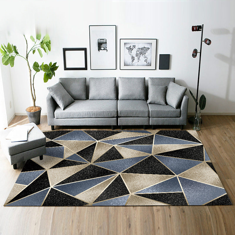 Modern Living Room Rug in Black and Yellow Color Block Stripe Print Rug Polyester Anti-Slip Area Rug