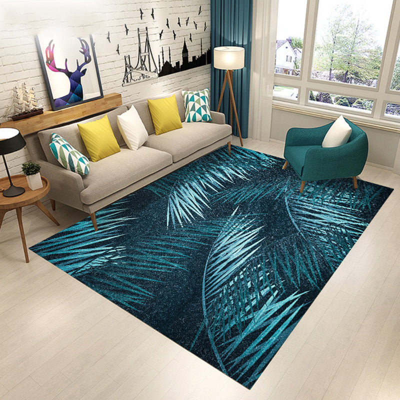 Modern Living Room Rug in Pink and Green Botanical Leaves Floral Print Rug Polyester Anti-Slip Area Rug