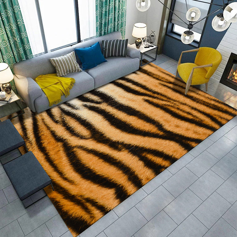 Modern Living Room Rug in Black and Orange Animal Giraffe Tiger Leopard Print Rug Polyester Non-Slip Area Rug